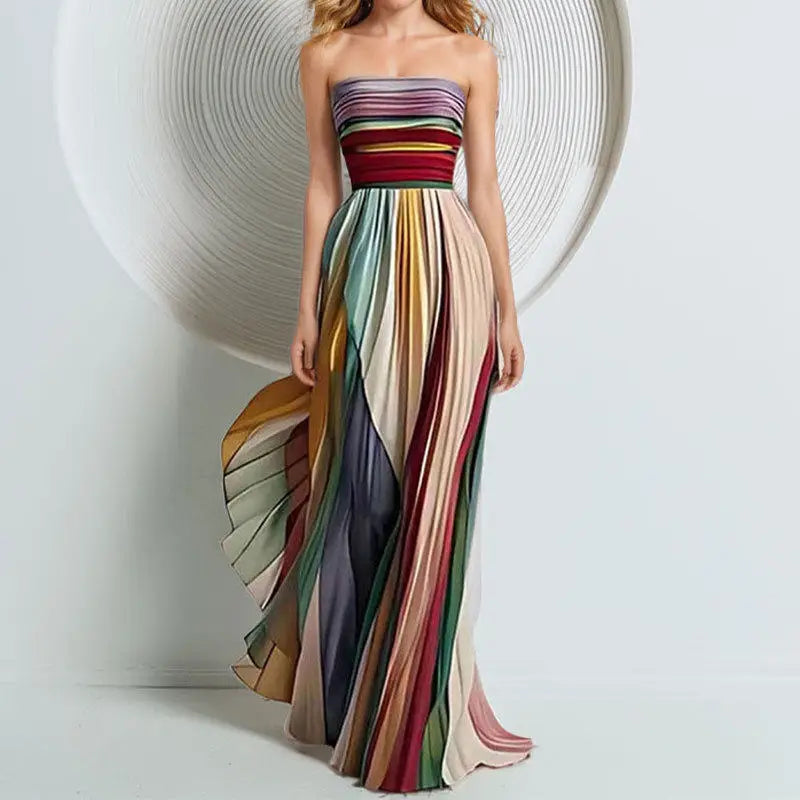 Olivia Strapless Colorful Print Long Dress