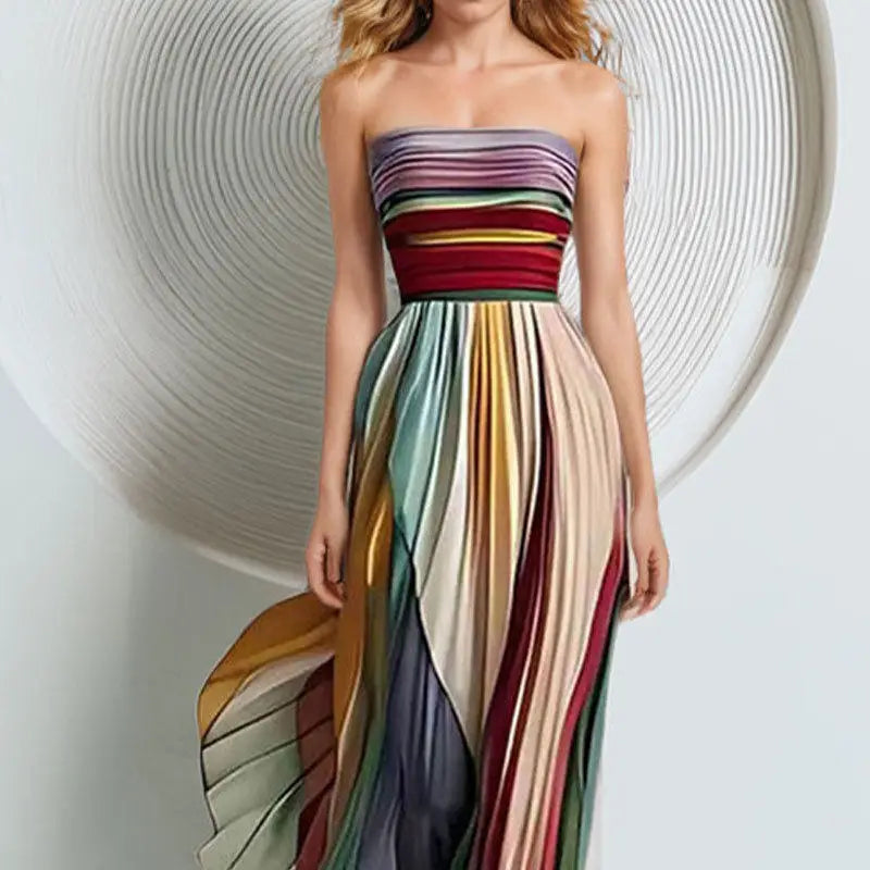 Olivia Strapless Colorful Print Long Dress