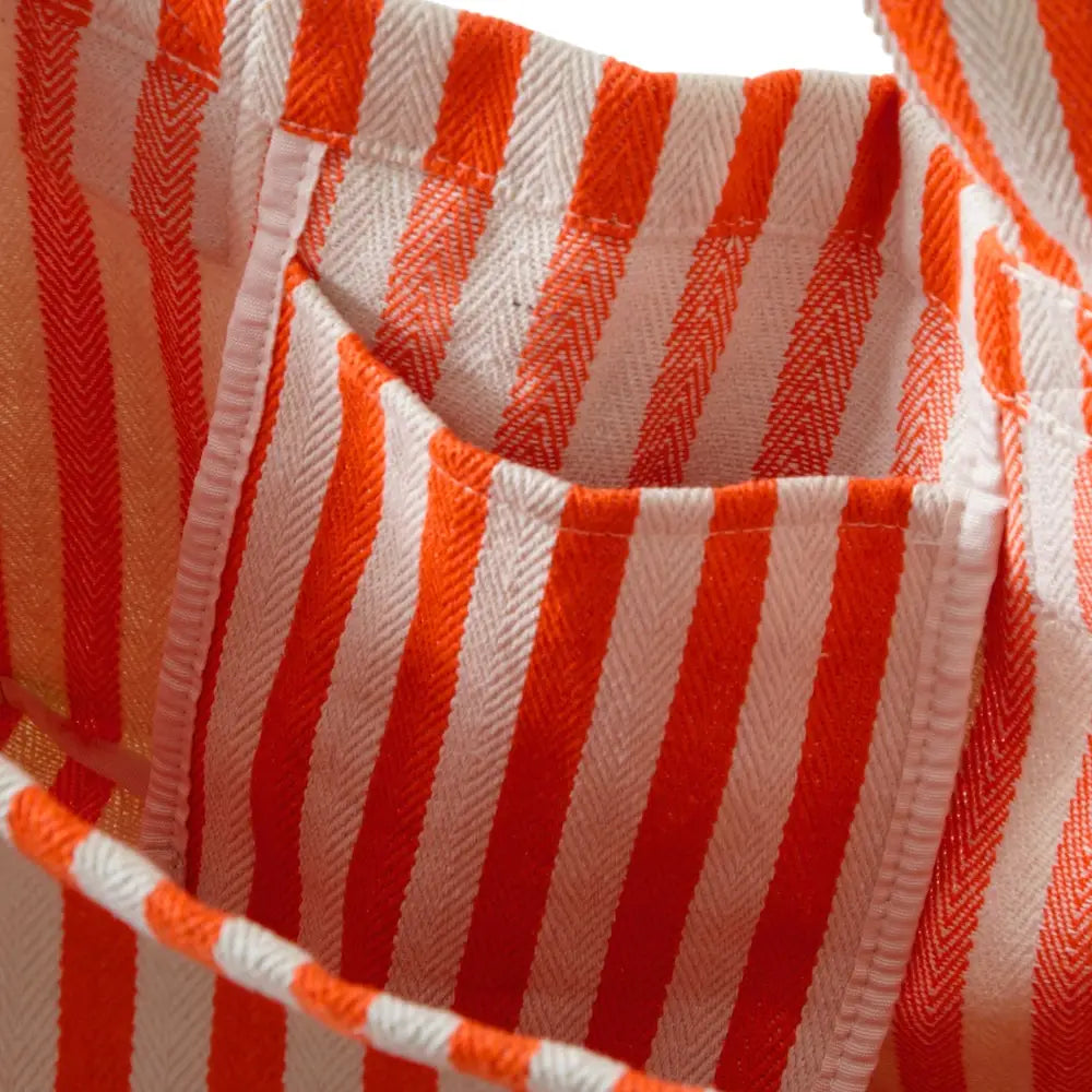 Orange & Cream Striped Canvas Beach Bag