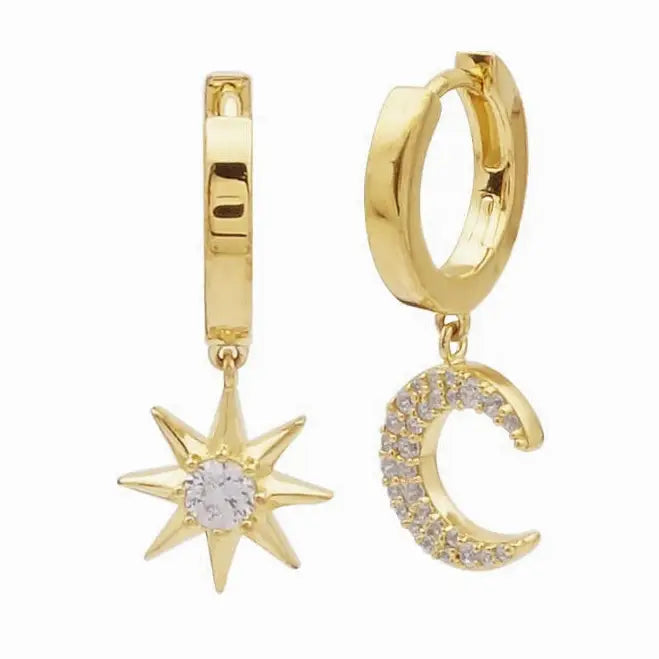 Moon and Starburst Charm Hoop Earrings