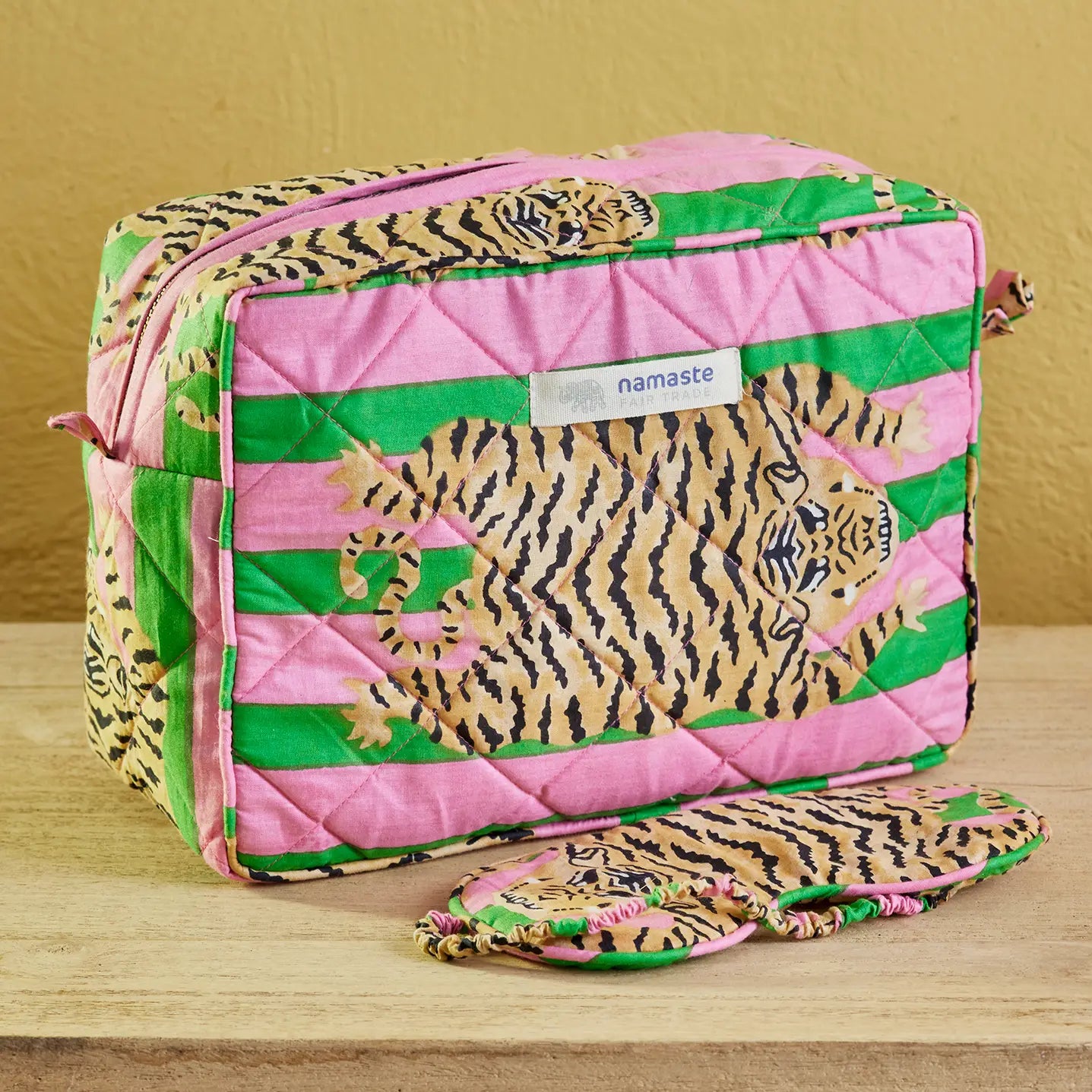 Tiger Stripe Wash Bag Pink Green