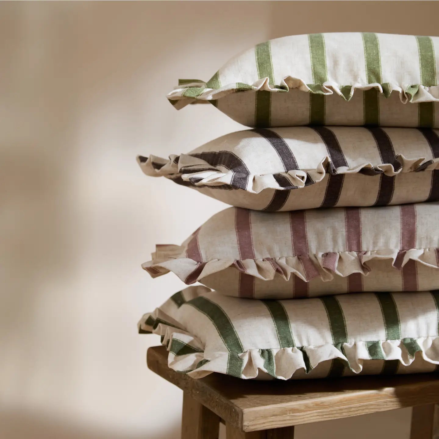 Connie Striped Ruffle Cushion Moss