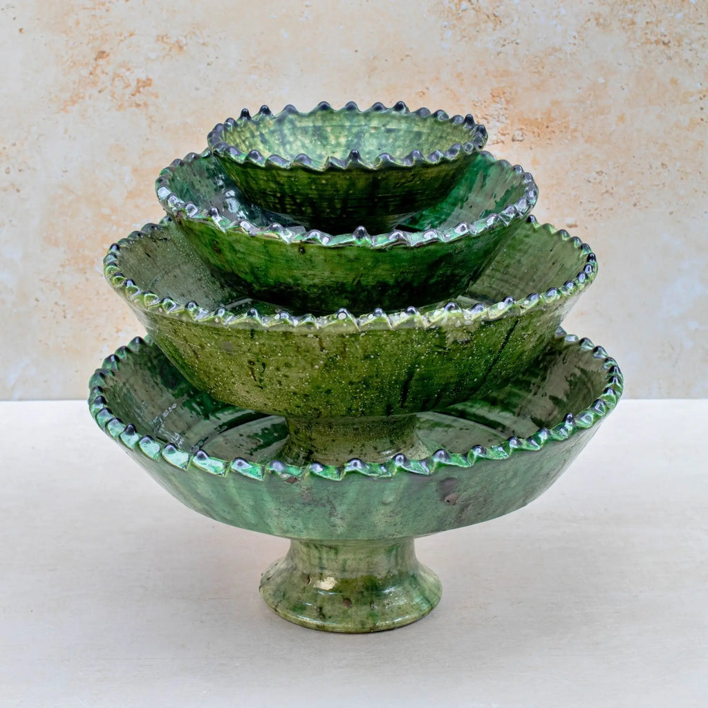 Tamegroute Green Pedestal Fruit Bowl Handmade - 4 Sizes