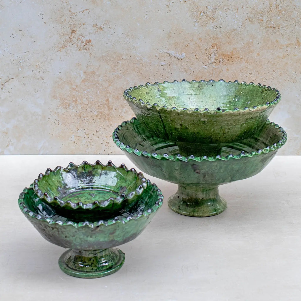 Tamegroute Green Pedestal Fruit Bowl Handmade - 4 Sizes