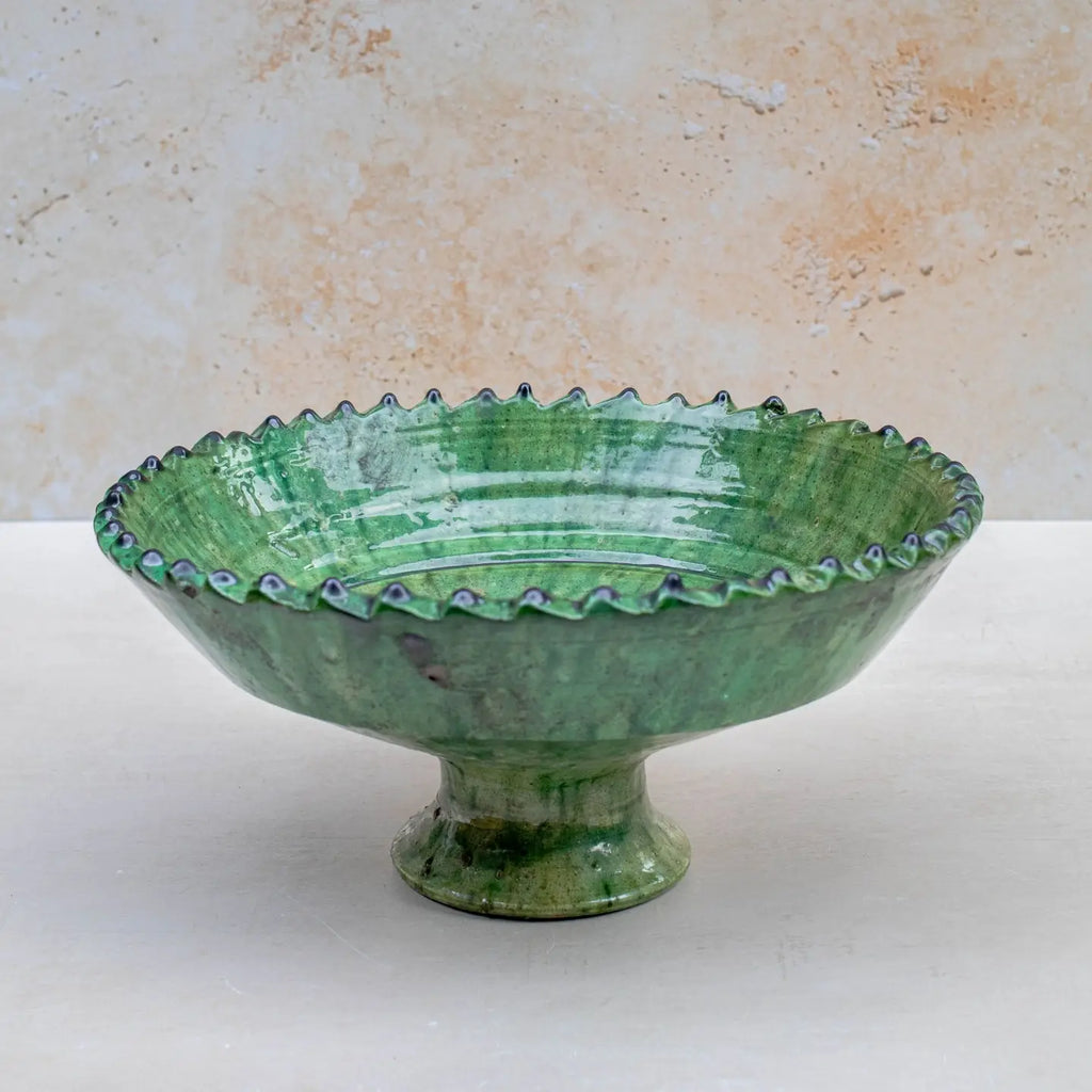 Tamegroute Green Pedestal Fruit Bowl Handmade - 4 Sizes