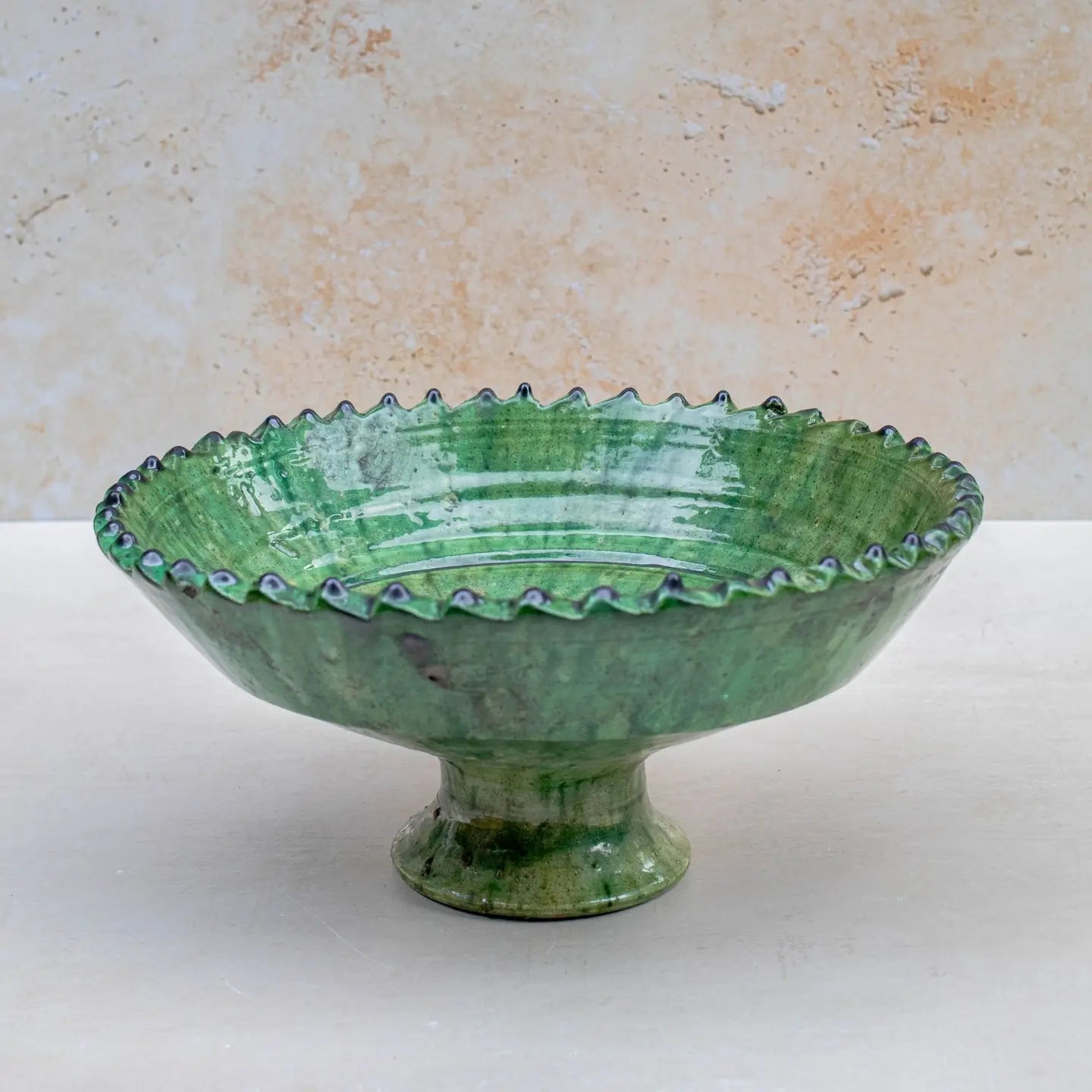 Tamegroute Green Pedestal Fruit Bowl Handmade - 4 Sizes