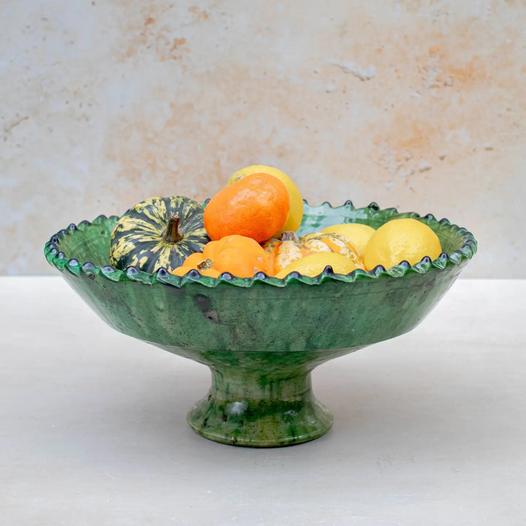Tamegroute Green Pedestal Fruit Bowl Handmade - 4 Sizes