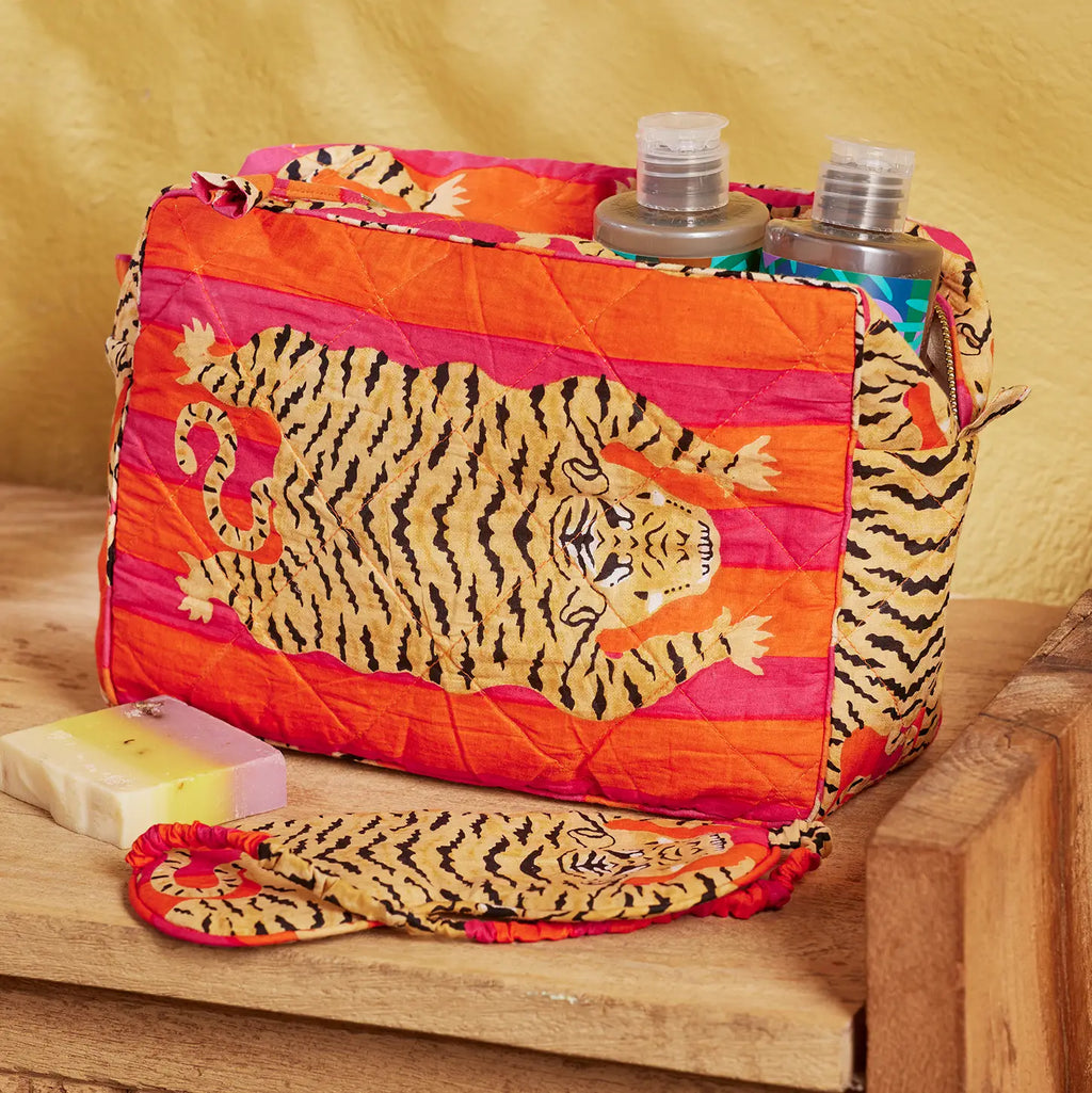 Tiger Stripe Wash Bag Pink Green