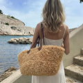 Handwoven Moroccan Palm Leaf Basket with Raffia Detail