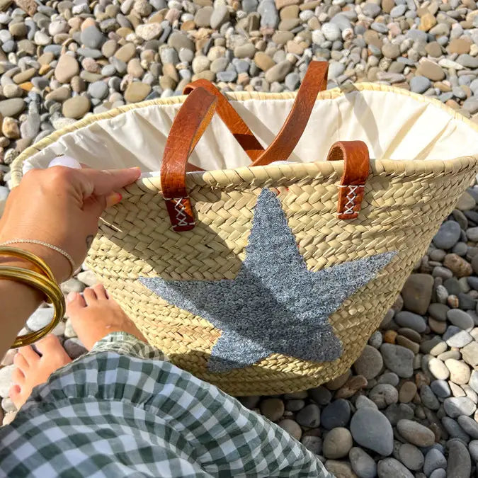 Sequin Straw French Market Bag – Handwoven Beach Basket Tote