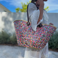 Rainbow Sequin Summer Straw Bag – Handwoven Beach Tote