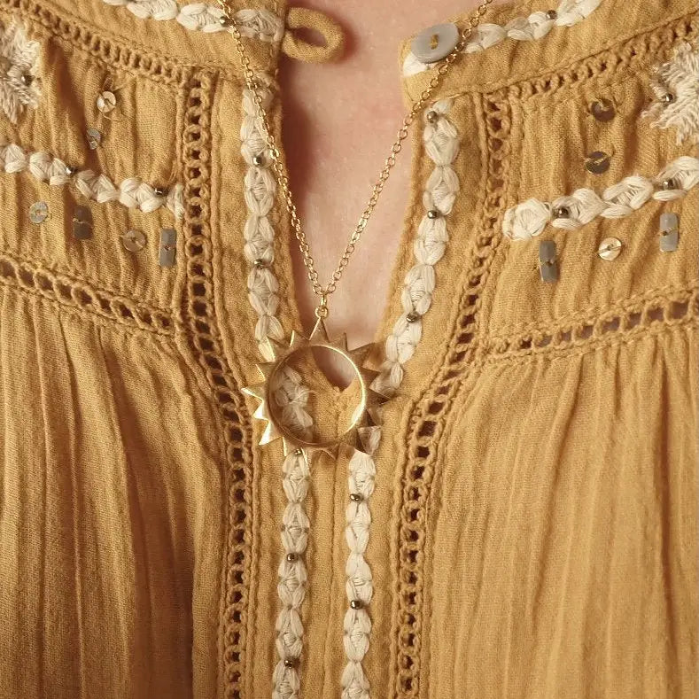 Gold Boho Abstract Sun Charm Necklace Pendant